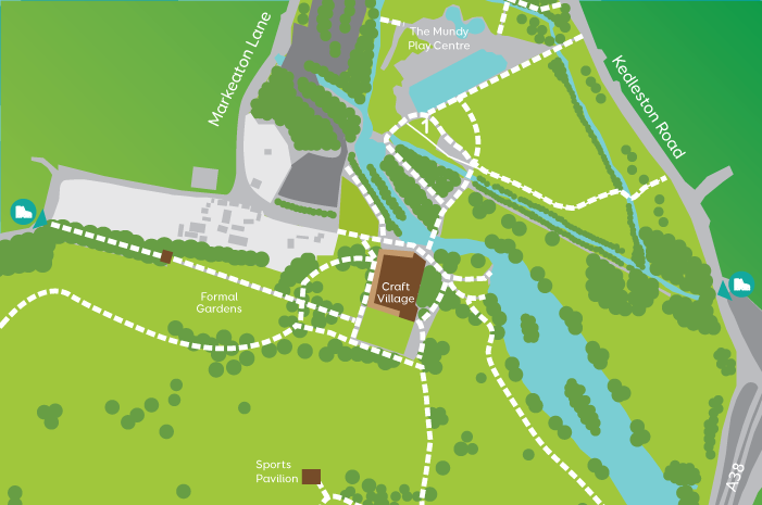 Markeaton park map to show craft village in centre near formal gardens