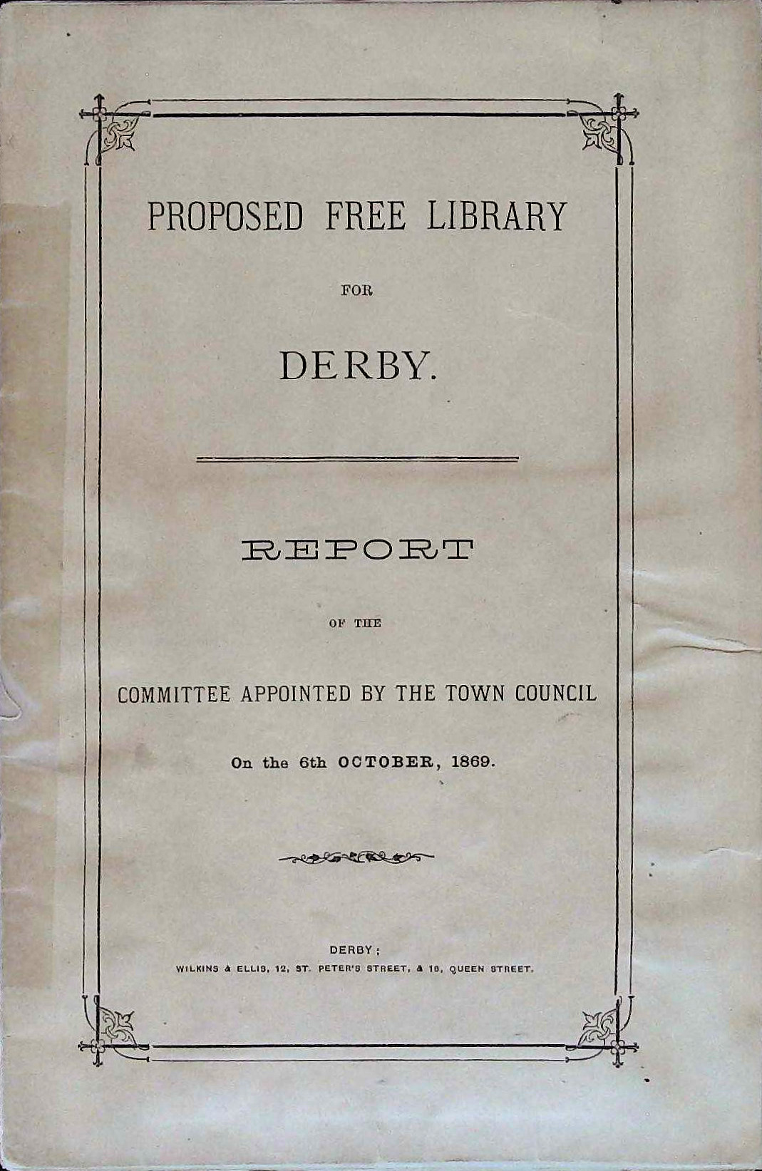 report papers of the free library proposal in 1869