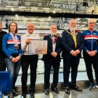 The Mayor of Derby congratulates Derby Arena cycling medallists