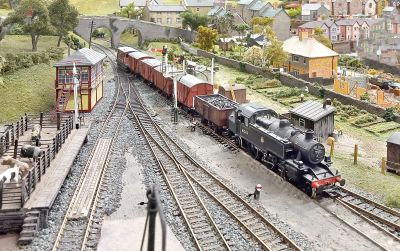 Close up of model railway showing Darley Green goods yard