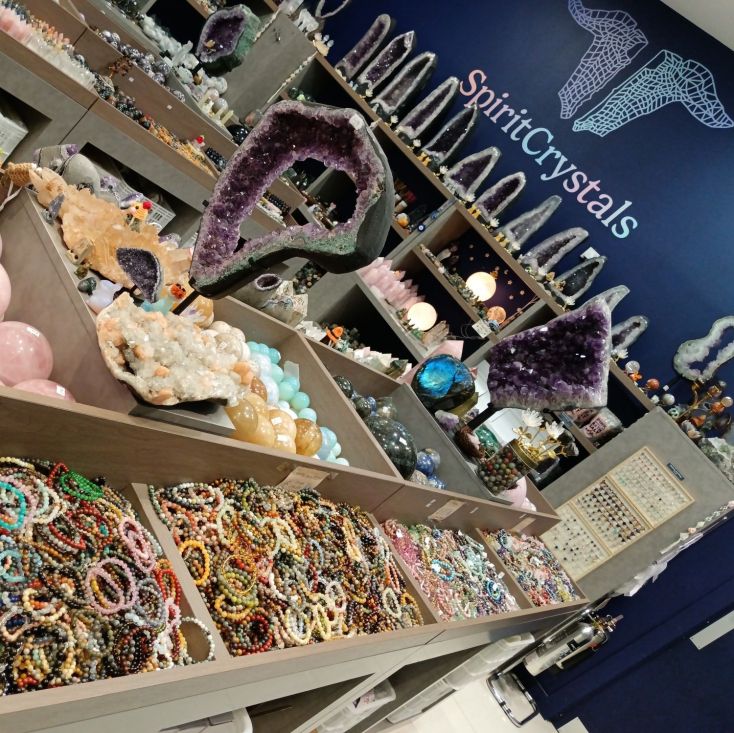 SpiritCrystals shop display with crystal jewellery
